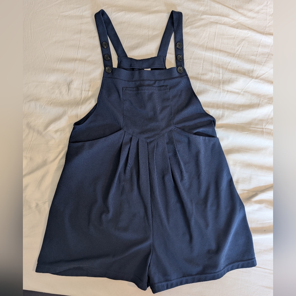 Hallara Micro Waffle Navy Blue Buttoned Romper